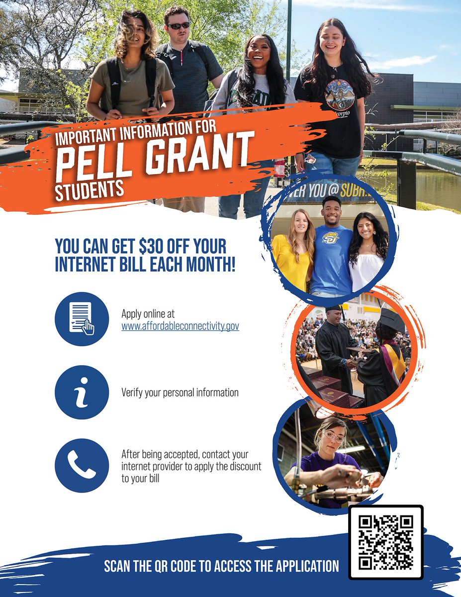 CALLING ALL LOUISIANA #PELLGRANT STUDENTS!

Did you know you can get $30 off your internet bill each month?

APPLY: affordableconnectivity.gov

#BroadbandForAll