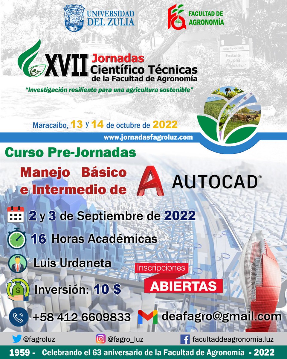 DEA_FagroLUZ's tweet photo. #CursosPre-Jornadas 
"Manejo Básico e Intermedio de Autocad"
.
Facilitador: 
Luis Urdaneta
(Proyectista)
.
Fecha: 2 y 3/9/2022
16 horas académicas
Inversión: 10$ 
.
📌 Información: 
📳 0412-6609833 
✏️ deafagroluz@gmail.com
.
.
.
#cursos #Autocad #academia #ciencia https://t.co/3lWktJ0xmE
