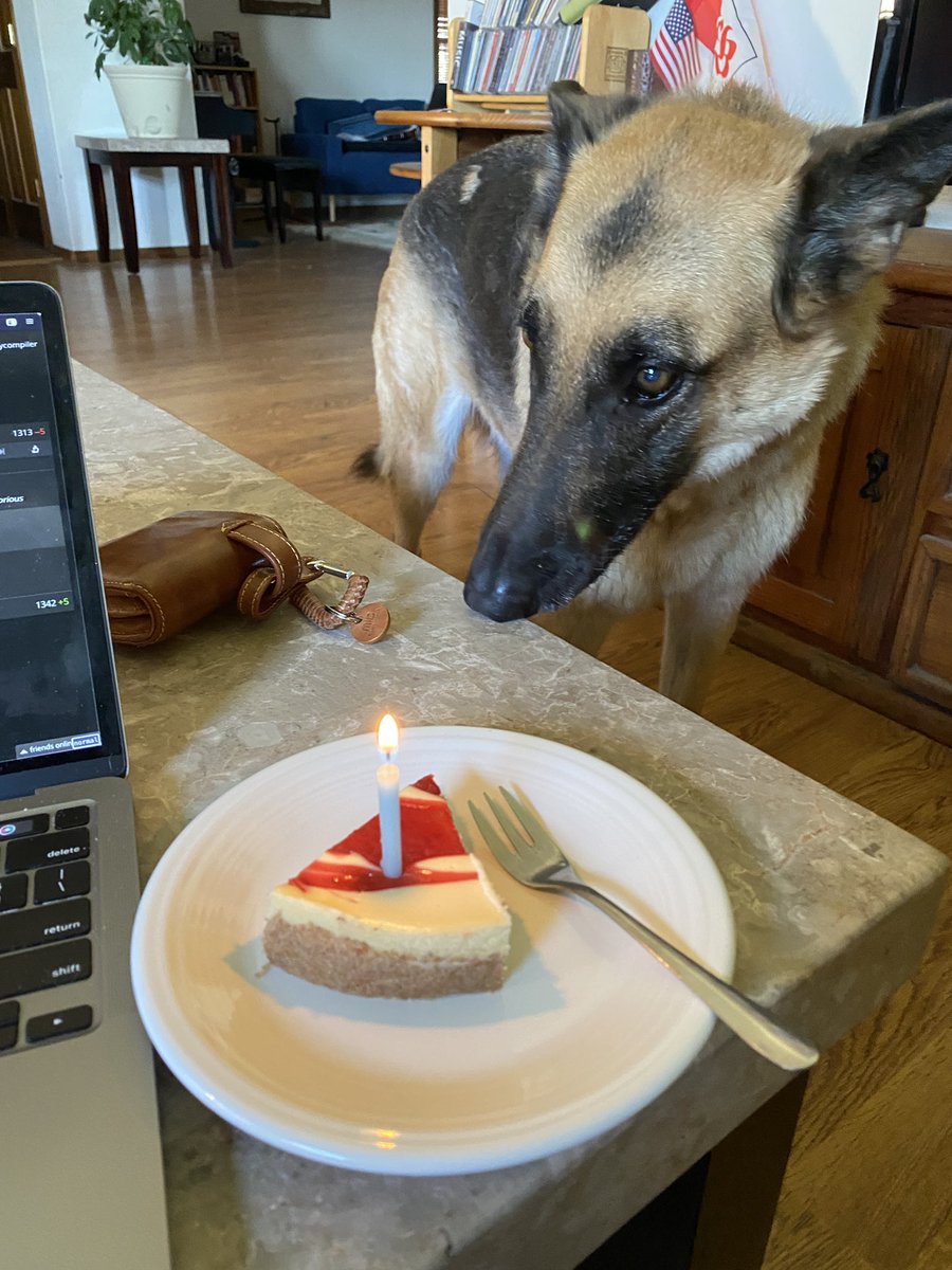 ENINA14's tweet photo. 旦那が誕生日🎂迎えました🎉
レンジャー🐶が祝ってくれたよ😂
ちなみに私は寝てたよ笑

朝の8:00にケーキってどゆこと？笑

とりあえず28歳おめでとう㊗️ https://t.co/dbQPOHOmER