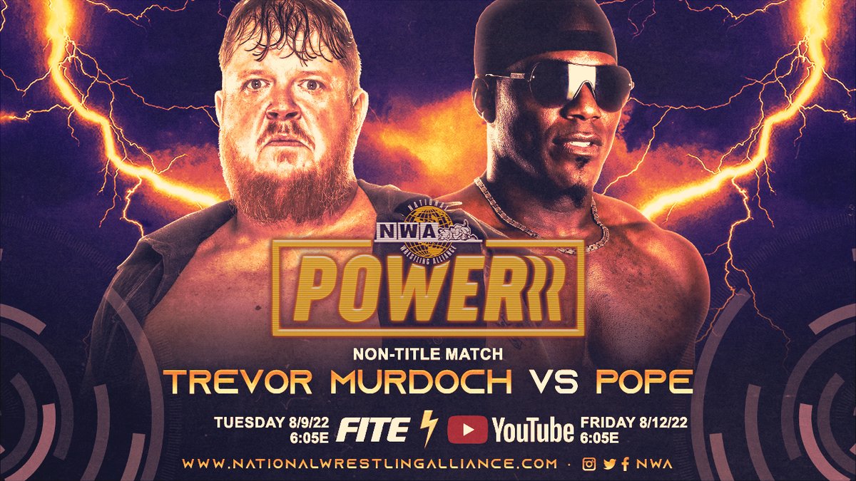 nwa's tweet photo. This clock is ticking as #NWA74 draws near, and this weeks #NWAPOWERRR could have HUGE ramifications for Trevor Murdoch and the #10LbsofGold: It's POPE vs MURDOCH!!
📺 FIRST on @FiteTV Tuesdays.
💥 FREE on @YouTube Fridays.
⏰ 6:05 EST
🔥 The NWA. Wrestling as it’s meant to be. https://t.co/ER0rOIIqlS