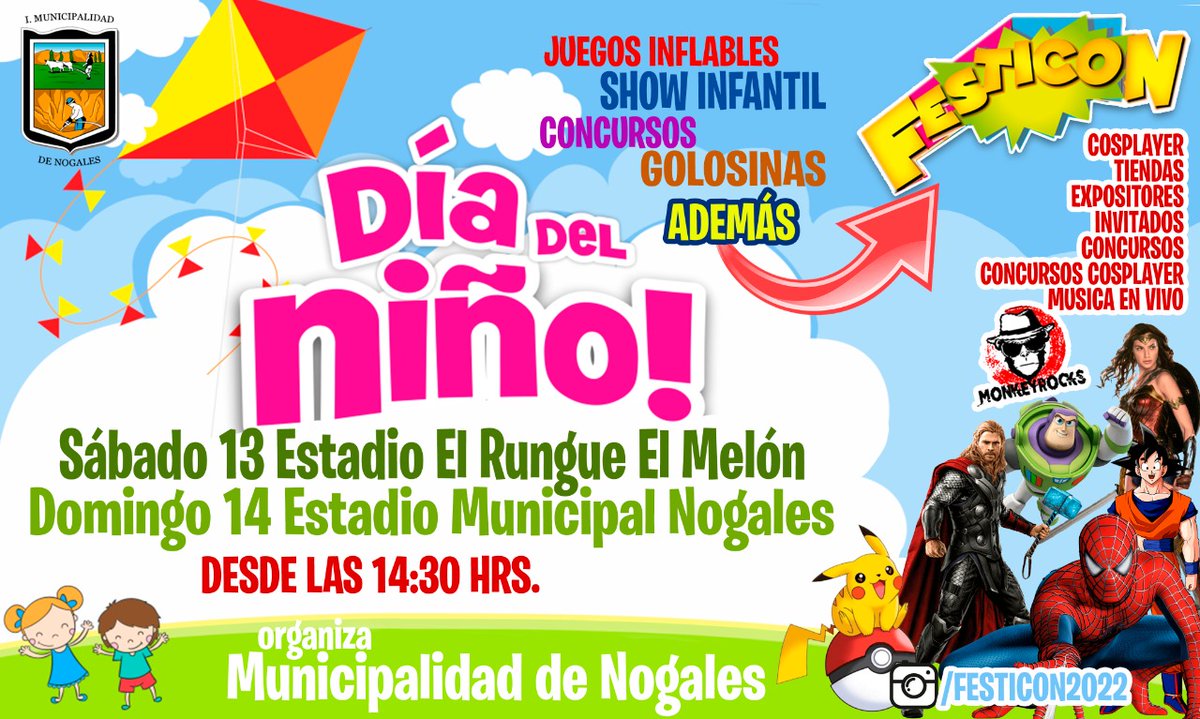 Te esperamos este fin de semana para celebrar el Día del niño y niña en nuestros estadios municipales de Nogales y El Melón