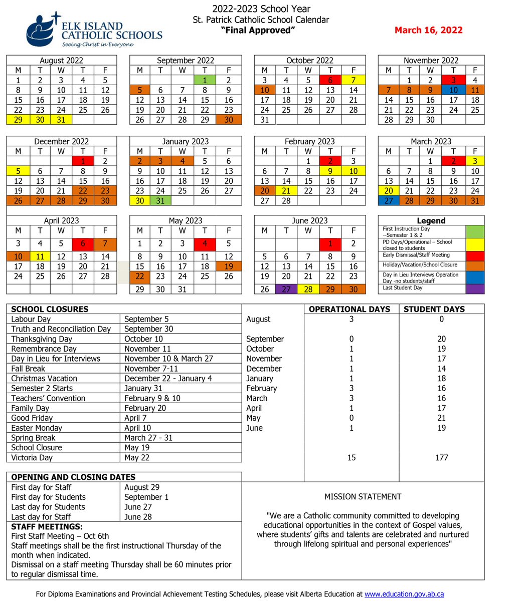 The #EICS school calendars for 2022-2023 are now available. The 1st day of school will be a staggered start for schools in #strathco, #fortsask &amp; #vegreville on either Aug 30 or 31 &amp; all schools in #camrose begin Sept 1. View your calendar: bit.ly/3p4Su8U #shpk