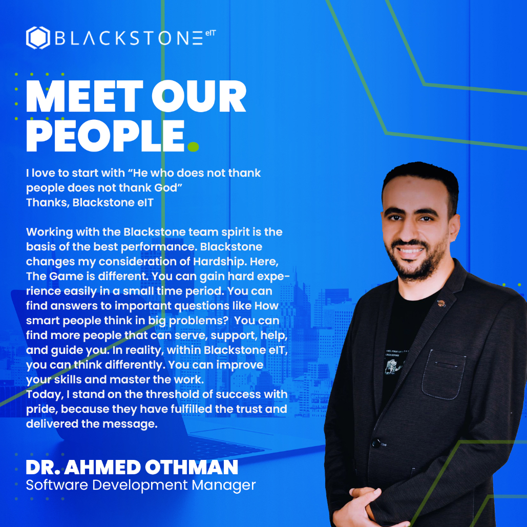 BlackstoneEit's tweet photo. Meet our people!
Appreciation is a big part of professional life. DR Ahmed is delighted to show how much he learned at Blackstone eIT and how much he loves interacting with his teammates.
#team #people #softwaredevelopmentcompany https://t.co/g8kR6m4rt7