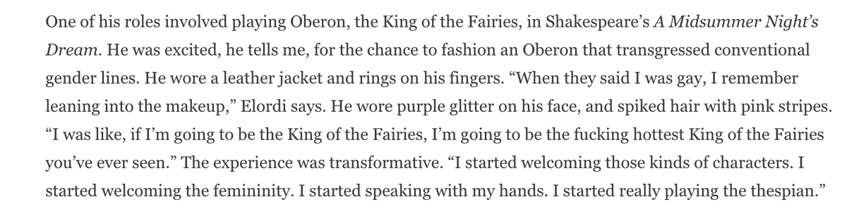 SkipperClay's tweet photo. as someone who also played Oberon in a sixth grade production of A Midsummer Night's Dream, I particularly appreciated his approach to the role of the King of Fairies (my Oberon was similarly covered in glitter, and extremely not hot) https://t.co/XWRCpu4Aw4