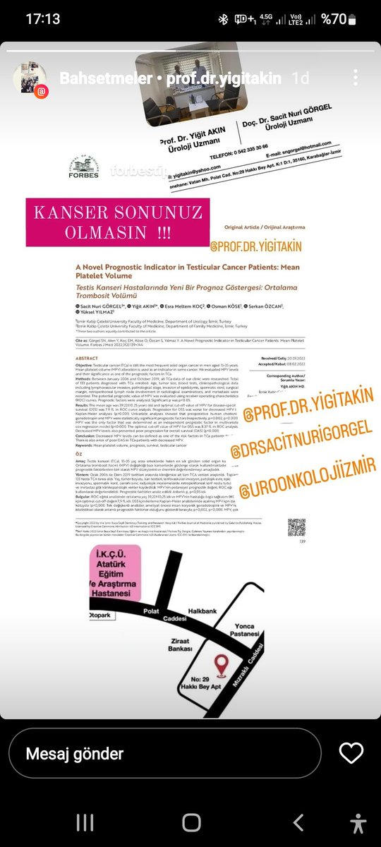 Testis kanseri hakkındaki yeni yazımız yayınlandı. Kanser sonunuz olmasın !!! 0 542 335 30 66 
The recent article on testicuşar cancer has been just published. Don't let cancer be your end. jag.journalagent.com/z4/download_fu…