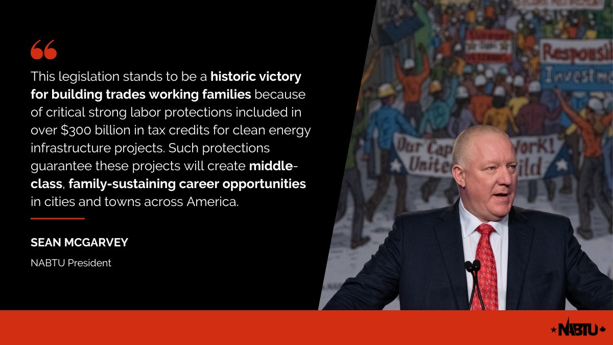 NABTU's tweet photo. NABTU applauds the U.S. Senate for passing the Inflation Reduction Act and encourages the House of Representatives to send this historic bill to President Biden’s desk. 

Read President McGarvey’s full statement: https://t.co/0U0TadOrkJ https://t.co/e0f7Utvny4