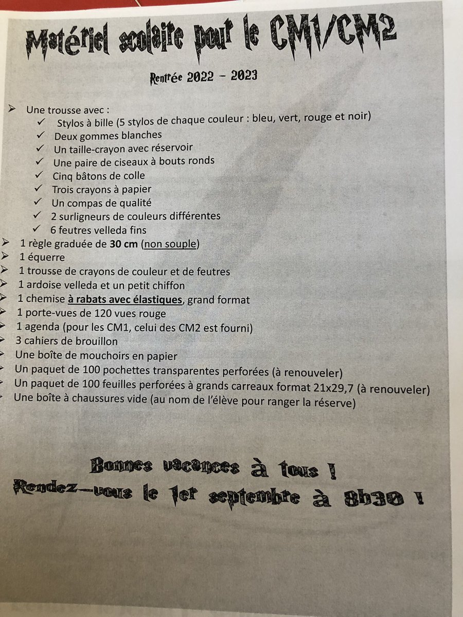 Timbaud_Drancy's tweet photo. Bonjour chers parents d’élèves. J’espère que vos vacances se passent bien. Voici les listes de fournitures pour la rentrée. 
Bonne fin de vacances. 😉 https://t.co/fTSbxsJlHL