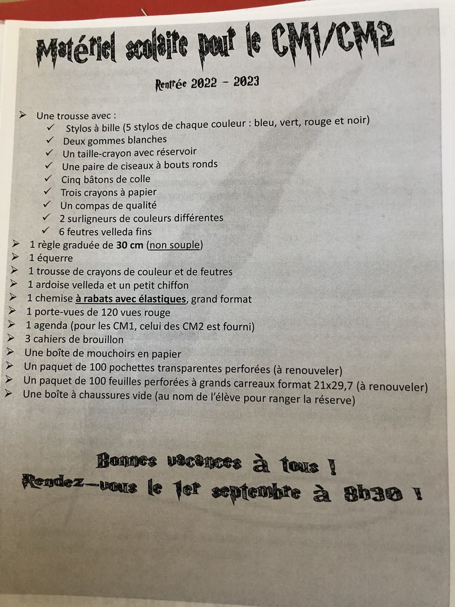 Timbaud_Drancy's tweet photo. Bonjour chers parents d’élèves. J’espère que vos vacances se passent bien. Voici les listes de fournitures pour la rentrée. 
Bonne fin de vacances. 😉 https://t.co/fTSbxsJlHL