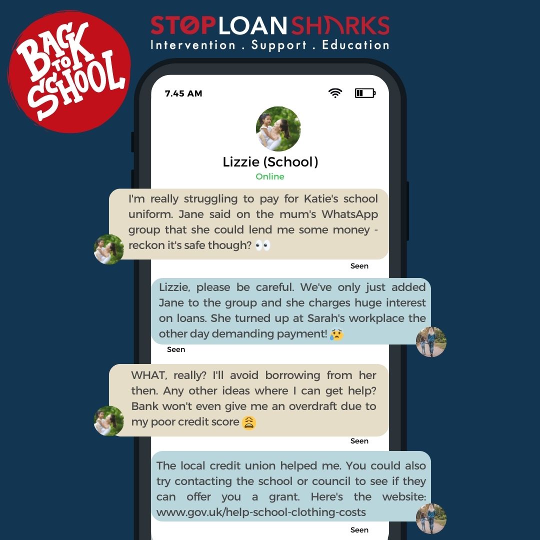 Families are already worried about the costs they will incur sending their children back to school in September and this could make them an easy target for predatory lenders who offer quick cash loans at astronomical rates.

Please take care and #stoploansharks