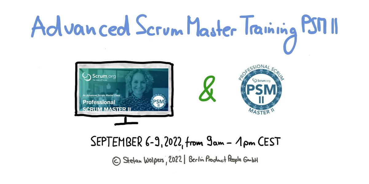 StefanW's tweet photo. 🖥 💯 🇬🇧 “First of all, thanks to Stefan Wolpers for hosting a truly, truly amazing #PSMII class w. spirited, passionate individuals […].”

Guaranteed! Sept 6—9, 22:

"Advanced Professional #ScrumMaster Training w/ PSM II Certificate" https://t.co/f44vda8GA9 @scrumdotorg https://t.co/RqEiNI6EK9