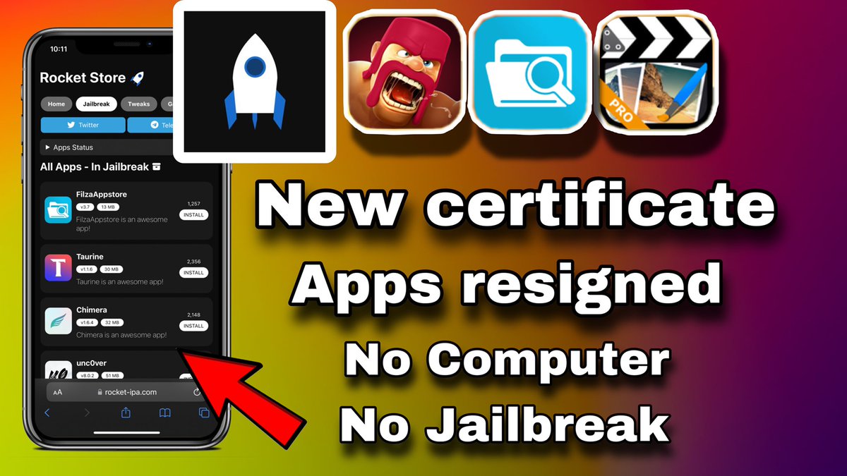 iOSUpdate_Tech (@sokphannkeut) on Twitter photo <a href="/rocket_ipa/">Rocket IPA Store</a> β
New certificate apps resigned install No Computer No Jailbreak No revoke β
ππ youtu.be/8aecrwK8XkM <a href="/rocket_ipa/">Rocket IPA Store</a> β
New certificate apps resigned install No Computer No Jailbreak No revoke β
ππ youtu.be/8aecrwK8XkM