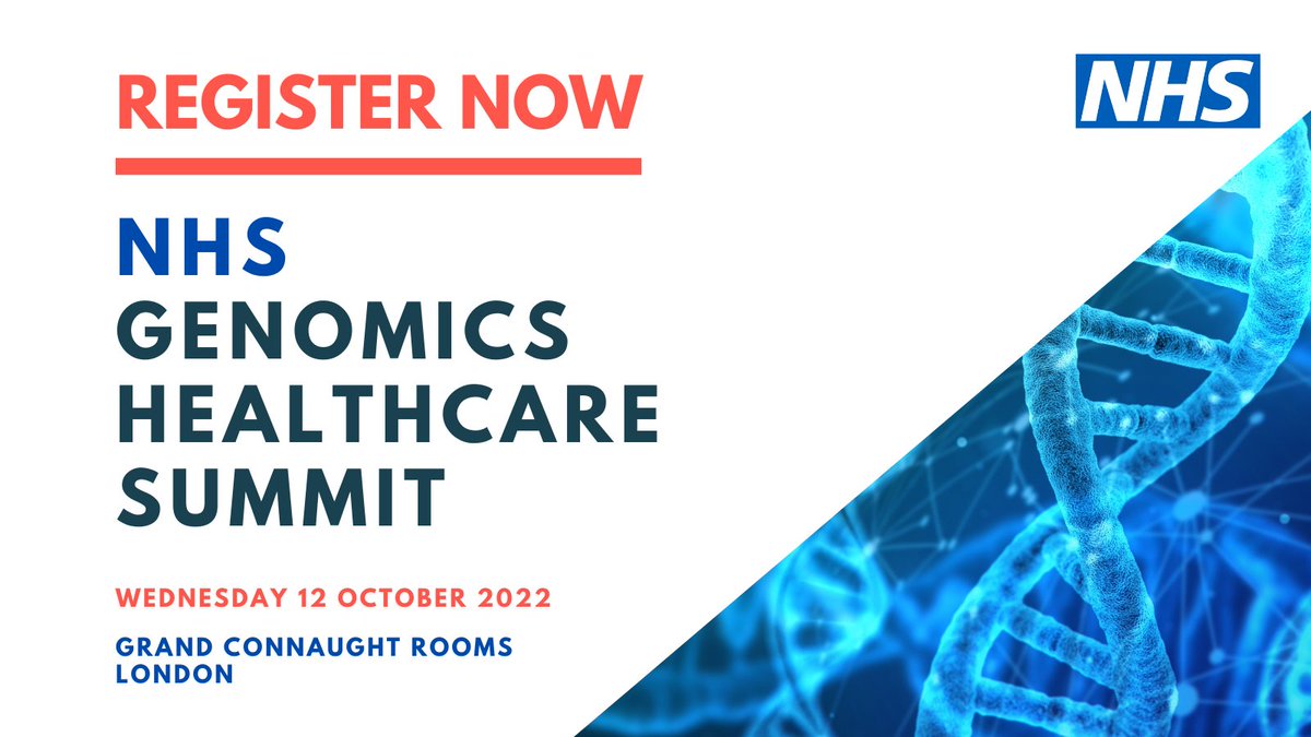 NHSgms's tweet photo. The future of healthcare is here. Join us at the inaugural NHS Genomics Healthcare Summit 2022 to learn more about how #Genomics is transforming patient care and clinical services in the NHS. 

Register for your free ticket below 
https://t.co/OmFtRwPtXa  

#NHSGenomics2022 https://t.co/rqogEc85du