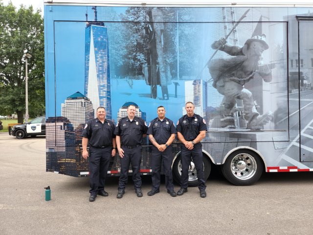 LakevilleFireMN's tweet photo. It was a privilege yesterday to be apart of the escort for the 9/11 Memorial that will be at Dakota County Fair this week. #NeverForget911 https://t.co/Gn9P1PWHao