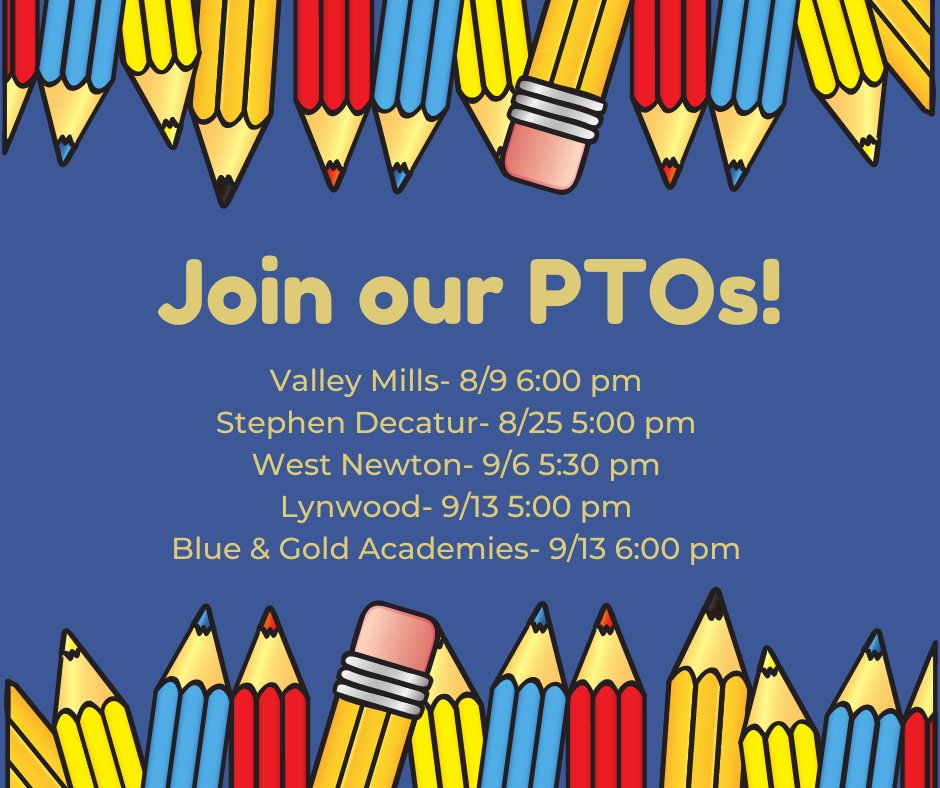 Are you looking for ways to get involved in your child's school? Joining the PTO is a great way to help!  See below for the next PTO meetings at our Elementary Schools! #DecaturProud <a href="/VMVikes/">Valley Mills</a> <a href="/SD_Eagles/">Stephen Decatur Elementary</a> <a href="/wntigers/">West Newton Tigers</a> <a href="/lynwood_school/">Lynwood Elementary School</a> <a href="/DELCBlue/">Blue Academy</a> <a href="/DELC_Gold/">Gold Academy</a> <a href="/Steph_Hofer/">Dr. Stephanie Hofer</a>