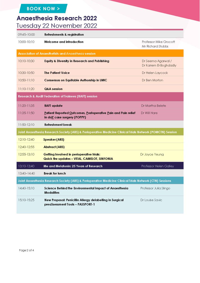 NIAAResearch's tweet photo. 🚨HOT OFF THE PRESS🚨 Anaesthesia Research 2022 programme - join us in York 22 &amp; 23 Nov for 2 days of research, QI, clinical trials, basic science, plenary speakers, opportunities to network, ask questions &amp; learn - BOOK NOW: https://t.co/UWk0vsGCVn https://t.co/Vl1uasDh6S