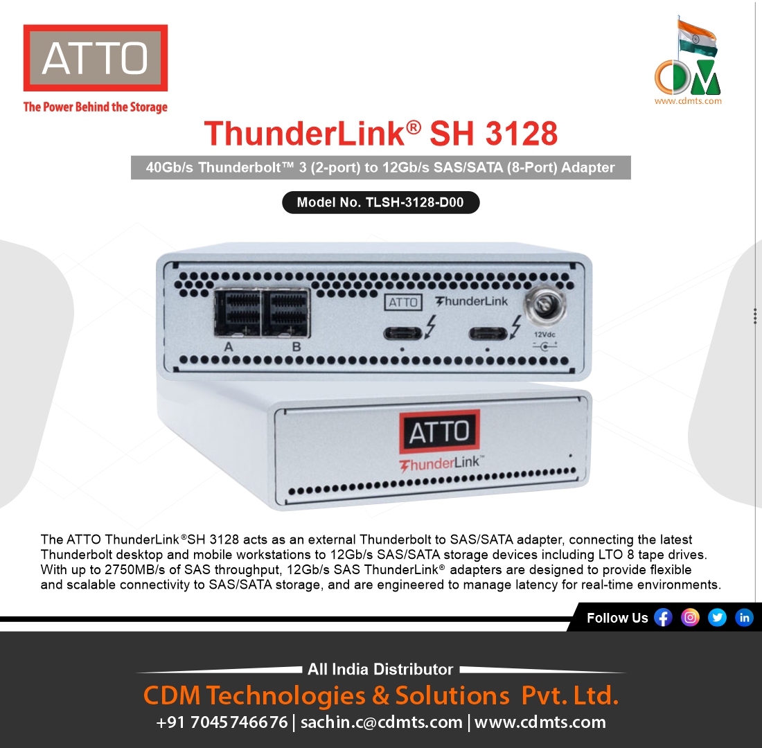 CDMTS's tweet photo. ThunderLink® SH 3128
40Gb/s Thunderbolt™ 3 (2-port) to 12Gb/s SAS/SATA (8-Port) Adapter
Model No. TLSH-3128-D00
#atto #Attotechnology #SATAstorage #Storage #adapter #devices #12GB #adapters #attoadapters #thunderlink #desktop #thunderbolt #thunderboltadapter https://t.co/hkq1QJBxcW