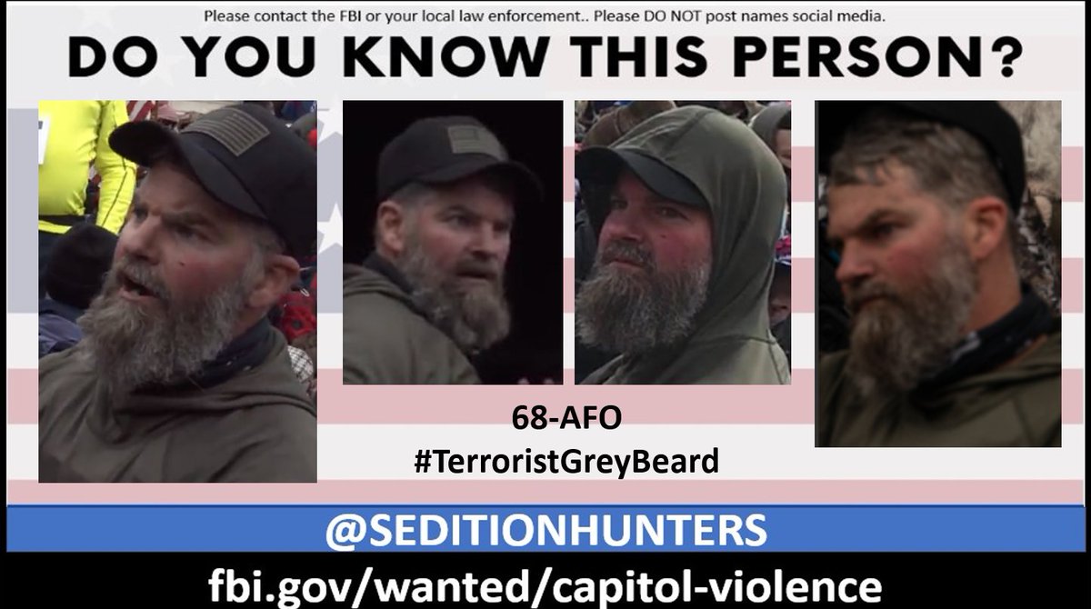 SeditionHunters's tweet photo. Please share across all platforms. #DoYouKnow this person?? Please contact the FBI with  68-AFO https://t.co/CacVxYJIL1 or contact us at admin@seditionhunters.org Please do not post names on social media #TerroristGreyBeard https://t.co/vMetBQmmR5