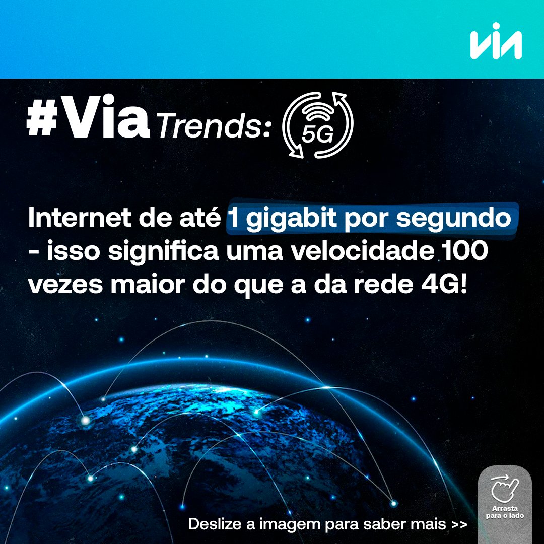 grupocasasbahia's tweet photo. #ViaTrends: 5G
Sim, ele chegou: o #5G agora está na maior cidade do Brasil, São Paulo, depois de aterrissar em algumas outras cidades (Belo Horizonte, Brasília, João Pessoa e Porto Alegre). Mas o que o 5G significa? E como a gente pode aproveitar essa tecnologia? Segue o fio! https://t.co/EwpFGUVSVG