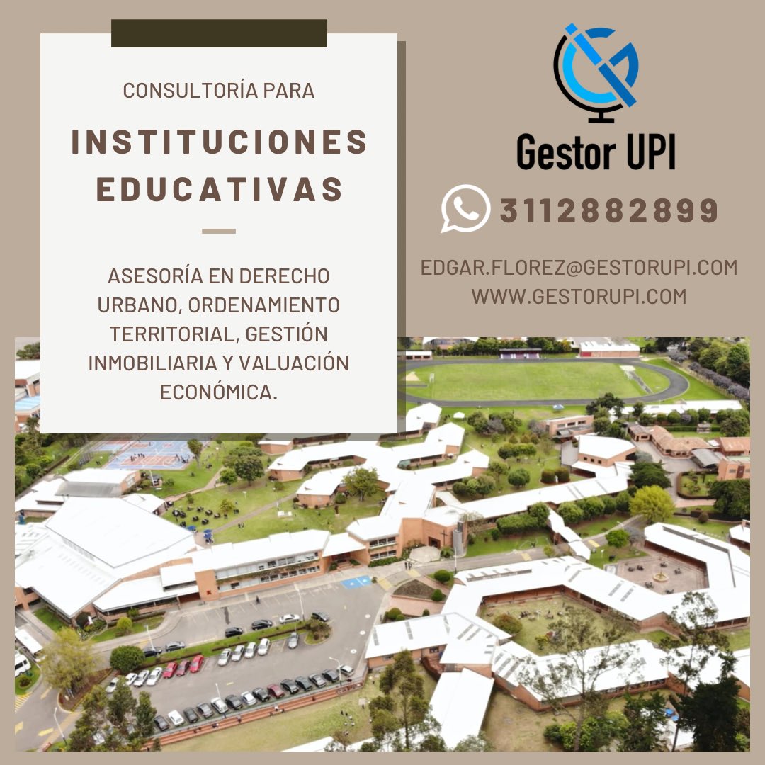 GestorUPI's tweet photo. Consultoría para instituciones educativas  

#gestorupi #derechourbano #ordenamientoterritorial #gestioninmobiliaria #valuacioneconomica #avaluos #dotacional #colegio #universidad #sdp #planeacion #implantacion #regularizacion #licenciadeconstruccion https://t.co/rP43iV5U9Y