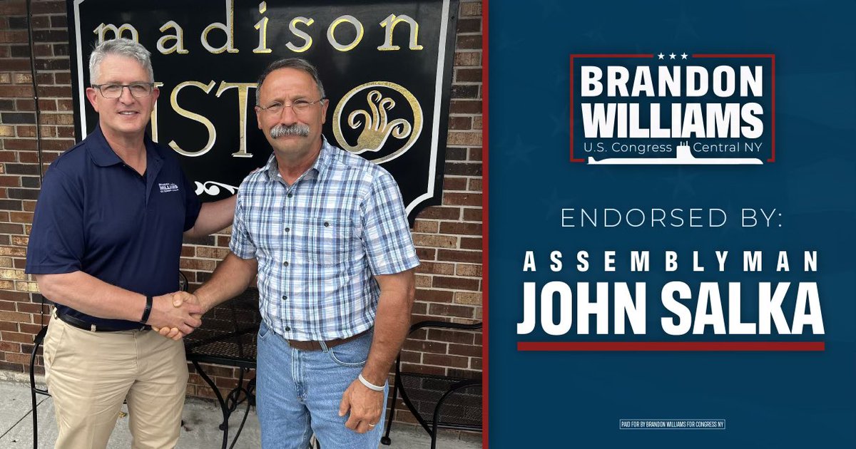 I am grateful to be endorsed by my friend and proven conservative leader delivering for Central New Yorkers in Albany, <a href="/salka_john/">John Salka</a> 
#LetsVoteBrandon
