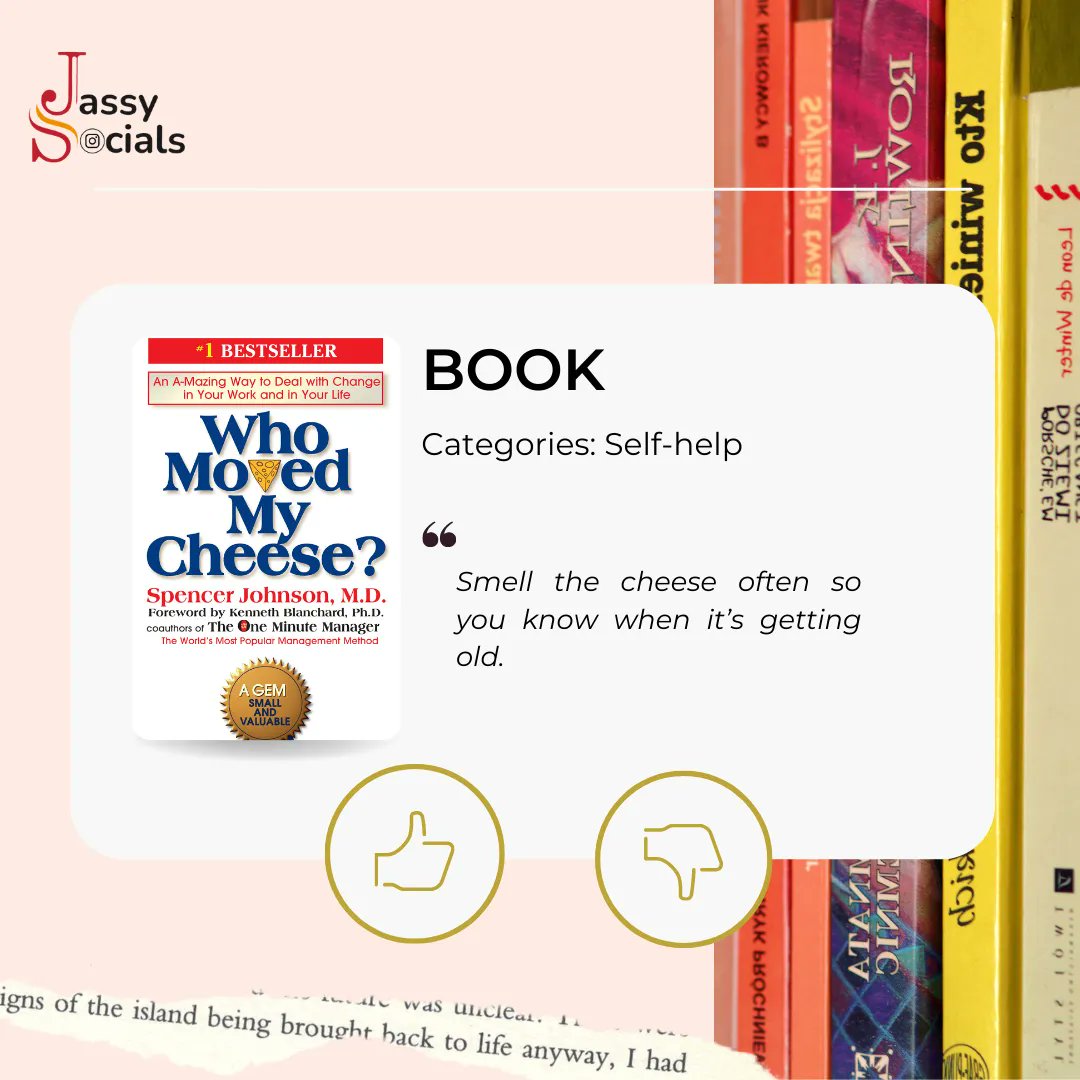 jassysocials's tweet photo. I want you to meet my favorite book - ❝𝐖𝐡𝐨 𝐌𝐨𝐯𝐞𝐝 𝐌𝐲 𝐂𝐡𝐞𝐞𝐬𝐞?❞ 

It is a short, light-hearted parable about 𝐜𝐡𝐚𝐧𝐠𝐞.

𝐋𝐞𝐭 𝐟𝐞𝐚𝐫 𝐛𝐞 𝐲𝐨𝐮𝐫 𝐟𝐫𝐢𝐞𝐧𝐝. 
follow me for more info like this!

#jassysocials #motivationalmonday #jassystories https://t.co/NPbbyUeBJC