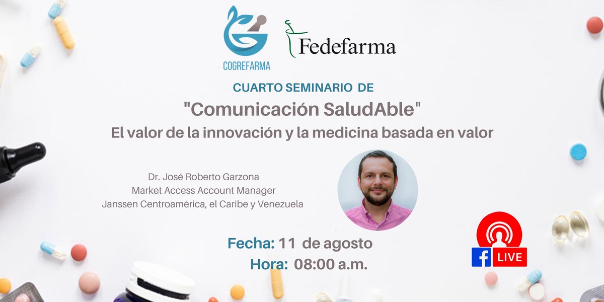 Como gremial extendemos una invitación a participar al seminario Comunicación SaludAble "El valor de la innovación y la medicina basada en valor ".

📅 Jueves 11 de agosto 
🕗 8:00 am
🌐 Facebook Live
facebook.com/events/s/semin…

<a href="/fedefarmaORG/">Fedefarma</a>
 #cogrefarma #comunicacionsaludable