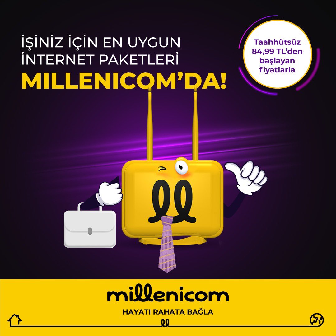 Siz de Millenicom’a gelin, işiniz için en uygun internet paketini seçin! #Millenicom #DünyayaBağlıKal #FiberHızlı #UygunFiyatlı #Evİnterneti