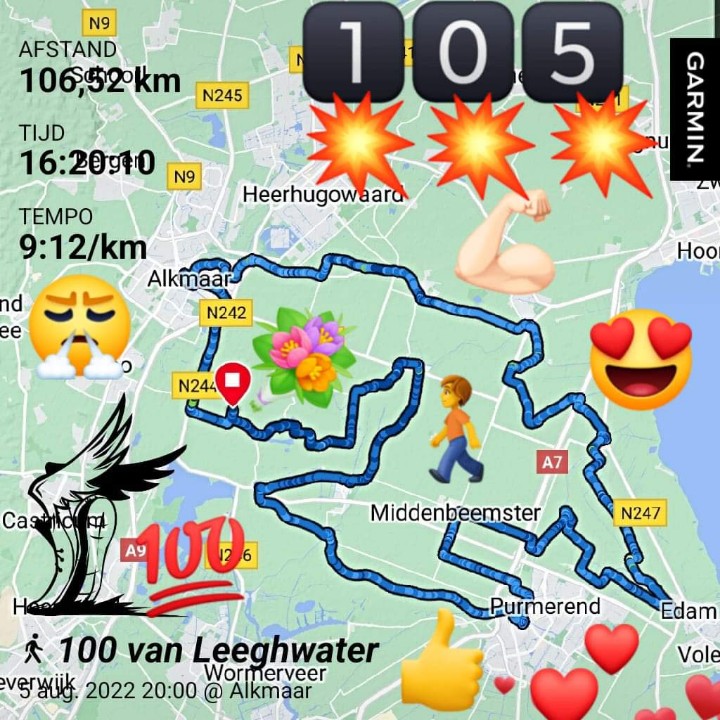 #100vanLeeghwater 

Gegaan voor de 100 km, onderweg in de nacht toch geswitcht naar 105 km 🤗 (#LDW).

Vrij. avond 5 aug. om 20:00 uur gestart.
Zat. middag 6 aug. om 15:00 uur gefinisht.

Geen blaren, kleine teen rechtervoet wel verrot.

De best verzorgde #wandeltocht ooit!