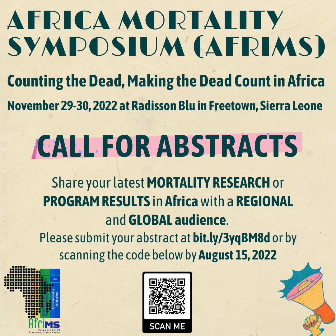 Remember to submit your abstract for #AfriMS by August 15, 2022!

#globalhealth #mortality #SierraLeone #Africa #education #publichealth #research #Freetown #healthcare #epidemiology #AfriMS #healthpolicy #publicpolicy #government