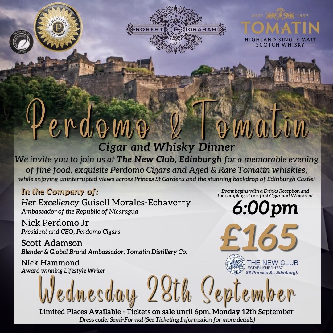 RGWhisky's tweet photo. Perdomo and Tomatin Cigar Dinner - September 28th!
Have you got your Ticket??

We've some incredibly special guests, and we'll be sampling Perdomo 10th Anniversary cigars paired with aged and rare whiskies from Tomatin!

Limited places available:
https://t.co/vlBFwI5rcr https://t.co/euuEoE6SLW