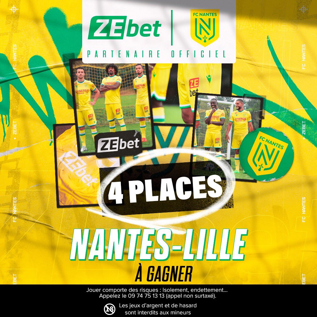 TribuneNantaise's tweet image. 🚨 Concours pour le 1er match du FC Nantes à la Beaujoire cette saison 🏟 
Tentez de gagner vos places pour le match 🔰
1️⃣ Follow @TribuneNantaise et @ZEbetFr 
2️⃣ RT + LIKE le post 

Tirage au sort et envoi des places jeudi 12h 🤞 #FCNLOSC 
Jouer comporte des risques
📞0974751313