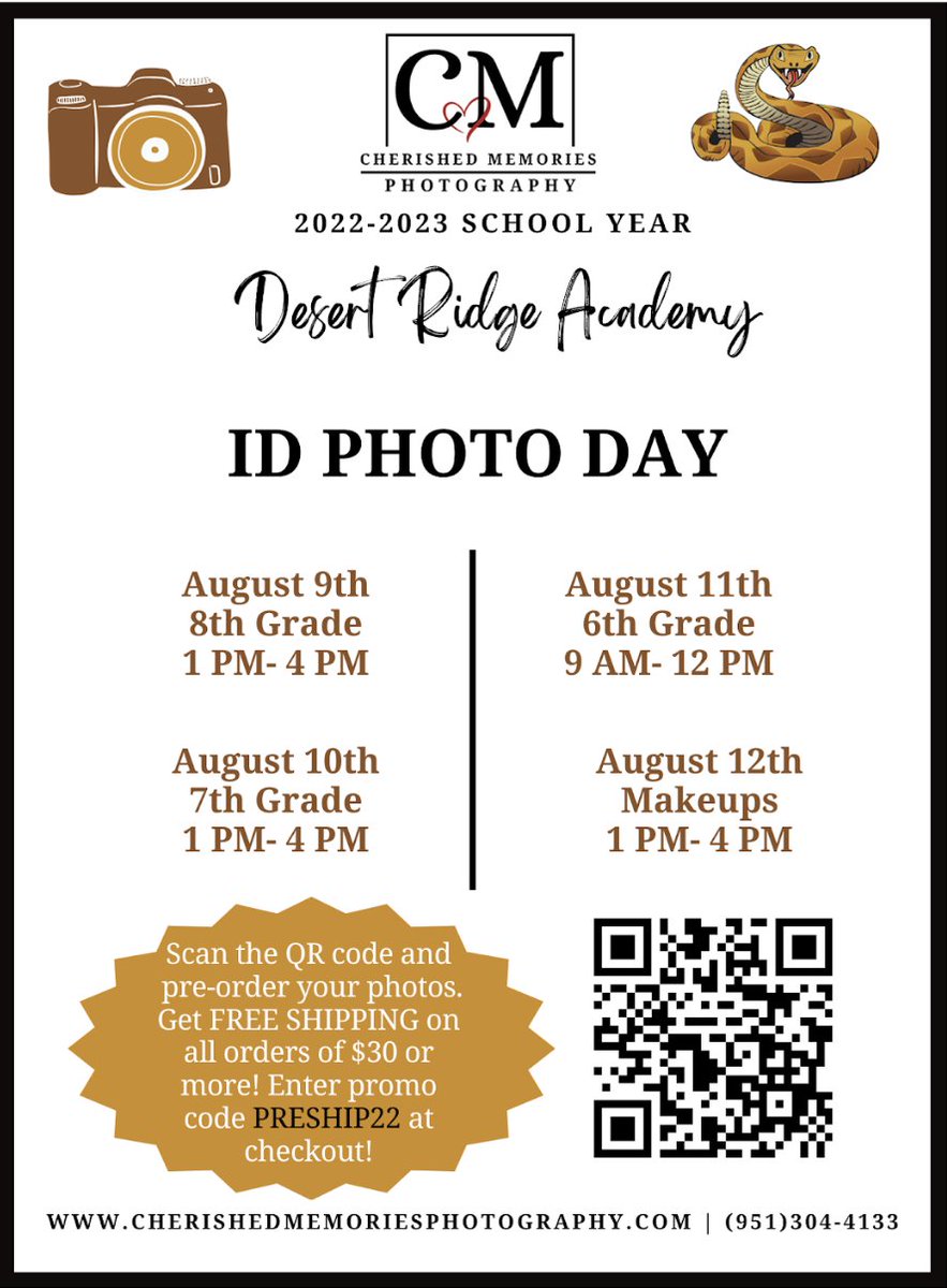 DRA School ID photo days: Aug. 9-12 @DRAsb2 <a href="/DRAPTO1/">Desert Ridge Academy PTO</a> <a href="/kdranews/">KDRA NEWS</a> #draleadstheway