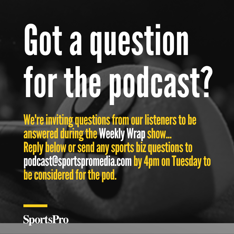 Thanks to everyone who has been sending in questions to the #SportsProPod for the past couple of weeks. Tomorrow's recording is with <a href="/SportsProGeorge/">George Breare</a> and <a href="/EDixonSports/">Ed Dixon</a>. You can get your questions in by replying below or via podcast@sportspromedia.com #SportsBiz