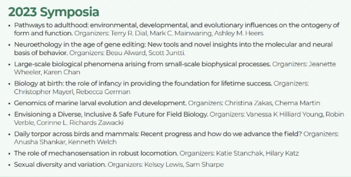 SICB_'s tweet photo. We have an exciting lineup of symposia for #SICB2023! Many of our symposia have complementary oral and poster sessions. Consider applying if your research aligns with a symposium topic!

https://t.co/tgTeI4ndSx https://t.co/udcxsqBgyR