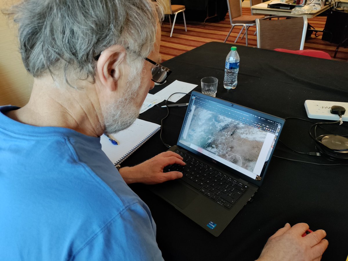 jimmcquaid's tweet photo. Final #DCMEX flight C315 is airborne, climbing to 27,000 for the sonde drop and then descending for free trop aerosol/INP run. Back in the ops room at the hotel project PI Prof Alan Blyth watches satellite and passes updates to the aircraft https://t.co/uDfyKuMSAF
