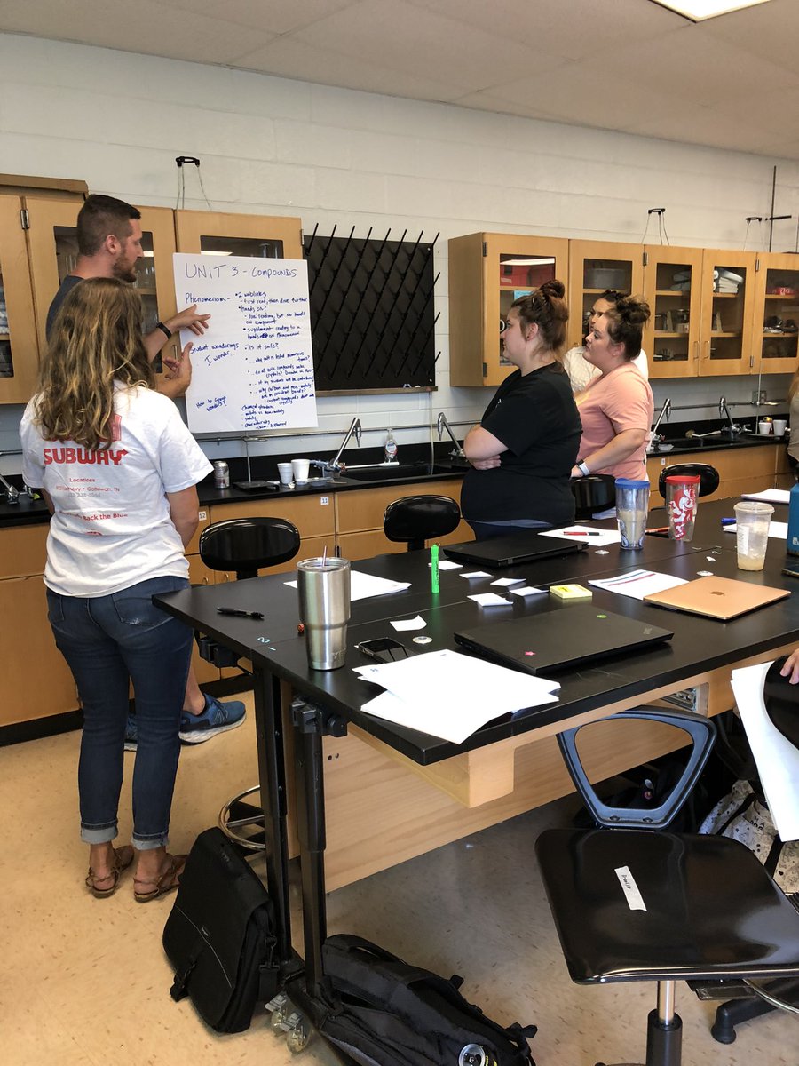 SarahStumper's tweet image. Grateful to be in person today with our #HCS_science chemistry teachers. Always a pleasure working with co-facilitators @JoeyHGaby and @Sci_Bryant and taking the opportunity to dive head first into some of our curriculum resources.