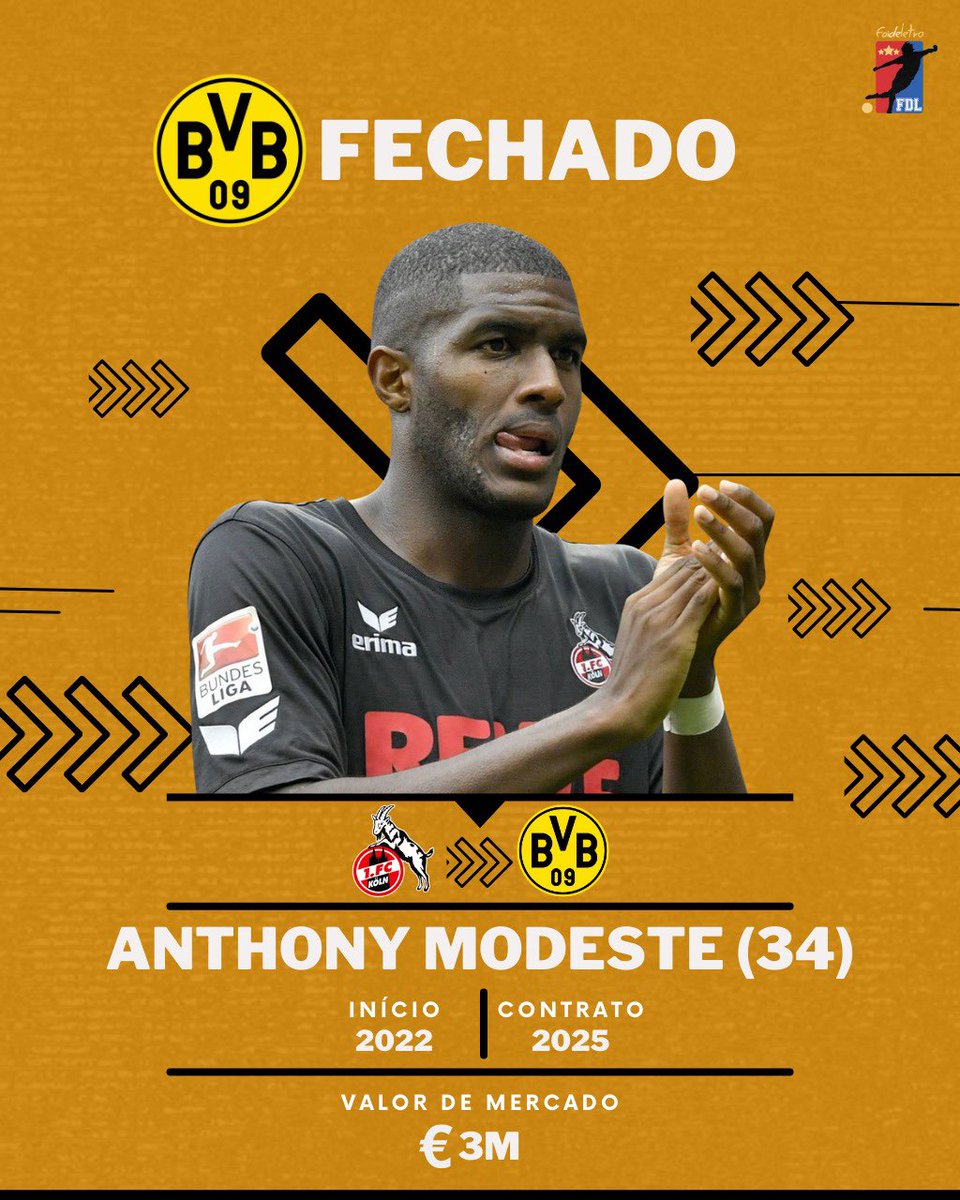 foideletra's tweet photo. 🚨| Modeste foi escolhido como o substituto de Haller no Borussia Dortmund. O jogador de 34 anos foi contratado pelo valor de €5 milhões.

#BVB #Dortmundo #1FCKoln https://t.co/pVkFdAhJJs