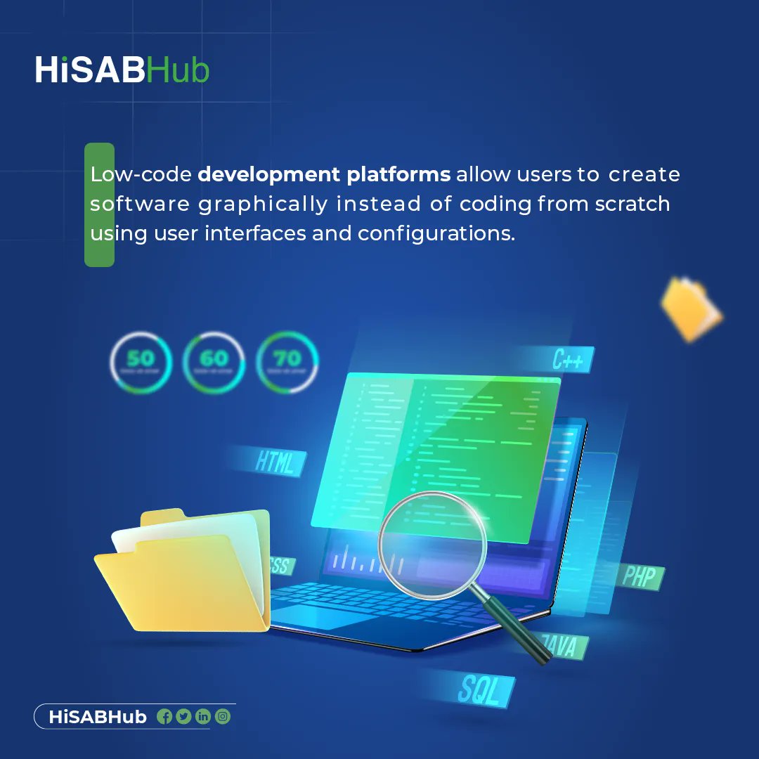 HisabHub's tweet photo. Low-code development platforms allow users to create software graphically instead of coding from scratch using user interfaces and configurations.

 #Geeks #cod #coding #CODMobile #codinglife #codingchallenge  #ITServiceProvider #innovation #Metaverse  #HiSAB_HUB #HiSAB https://t.co/ls0tXd0HLf