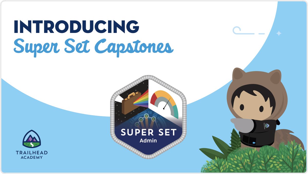 trailhead's tweet photo. 📣 Introducing Super Set Capstones and https://t.co/QGmXoFtPJD Profile Badges!

Capstones assess your knowledge of a Super Set's content. Upon completion, a new badge will appear on your https://t.co/AMlMckW6yS profile! 

🔎 Learn more ➡️ https://t.co/exMnURRnYh https://t.co/ZAd78TSMYw