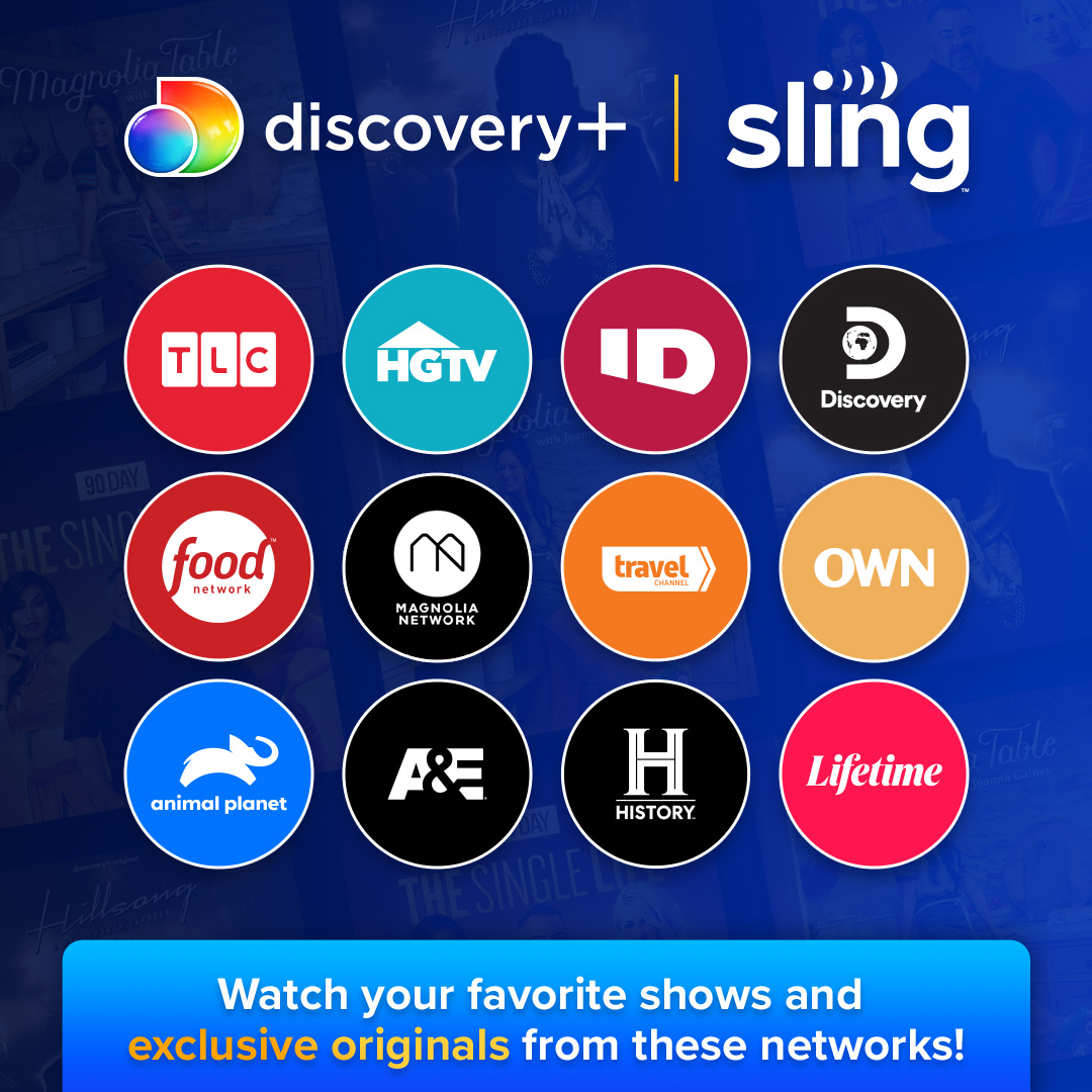 sling (@sling) on Twitter photo NEWS: <a href="/discoveryplus/">discovery+</a> is now on Sling! You can add a discovery+ subscription within the app and start watching 70,000+ episodes of original content and on-demand programming.
Plus, new Sling subscribers can get a 7-day free trial!
Details: spr.ly/6012zAKpn NEWS: <a href="/discoveryplus/">discovery+</a> is now on Sling! You can add a discovery+ subscription within the app and start watching 70,000+ episodes of original content and on-demand programming.
Plus, new Sling subscribers can get a 7-day free trial!
Details: spr.ly/6012zAKpn