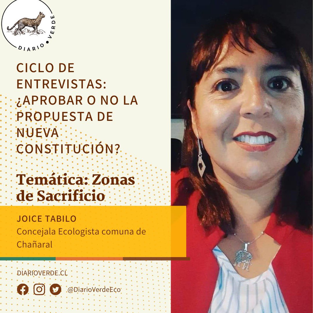 DiarioVerdeEco's tweet photo. La concejala @JoiceTabilo de la comuna de Chañaral, nos cuenta sobre el proceso constituyente y como cambiaría la forma de vivir en una comuna catalogada como zona de sacrificio. Lee la nota aquí https://t.co/kfKyLqFKM8 #NuevaConstitucion #chañaral #zonadesacrificio #ecologia https://t.co/9gIr9lHvQY