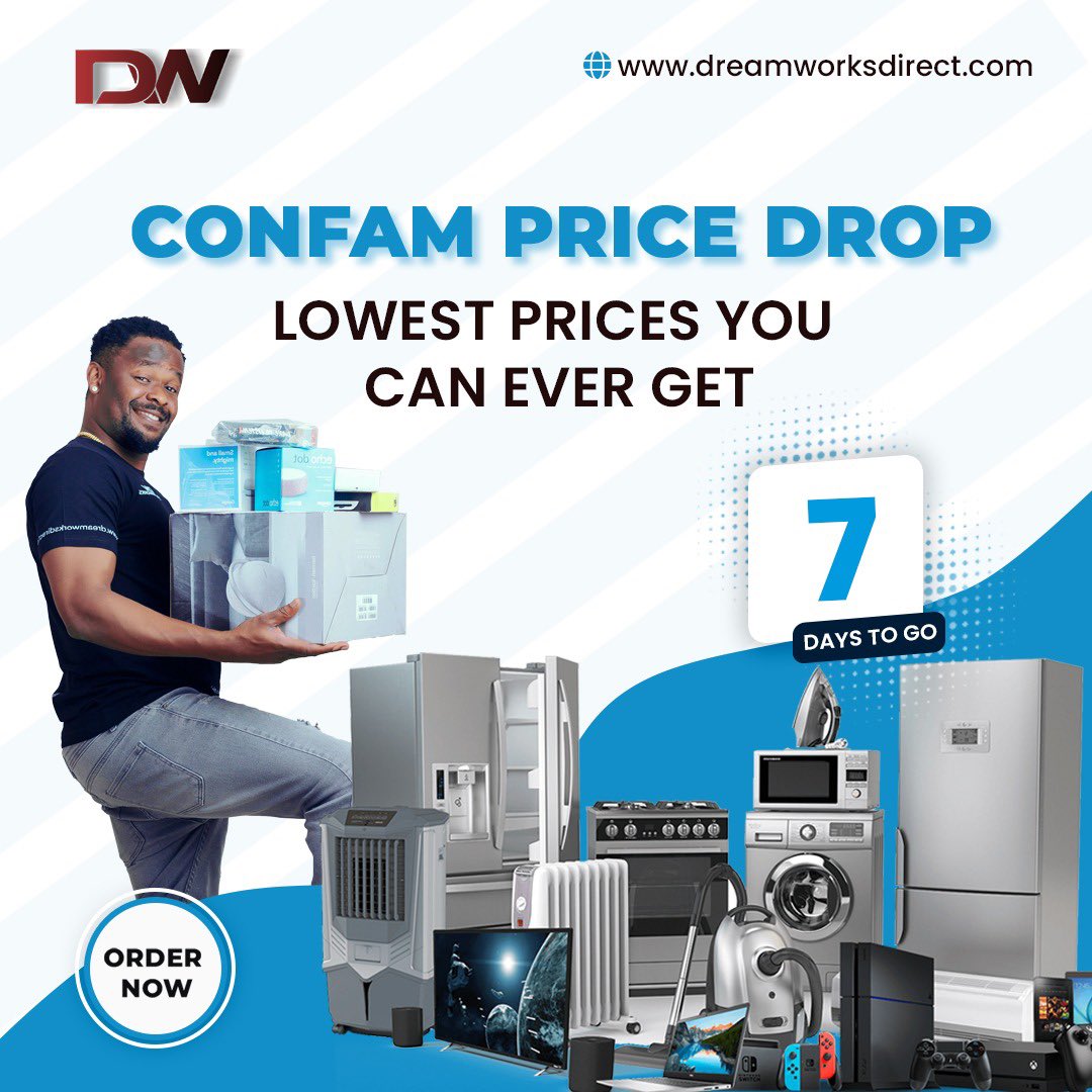 Dreamworksnig's tweet photo. Confam Price Drop!

Lowest Prices you can ever get, 7 Days to Go!

Get the best of Eletrctronics and Home Appliances at the lowest prices ever!

Visit https://t.co/gs3MXb5IMS or  call 09070402023 to order.

#Dreamworksdirect #explore #bestoffersnigeria #shoponline https://t.co/9fxv09mK5y