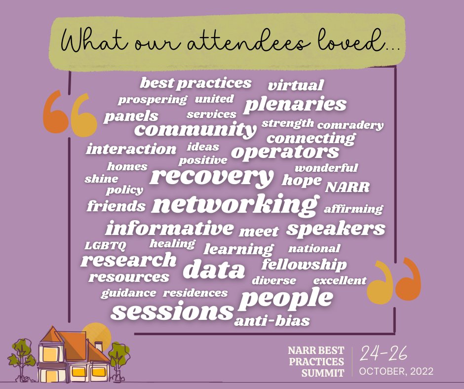 narr_online's tweet photo. What do you love about the NARR Best Practices Summit? Here's what our attendees loved! Join us to be BETTER TOGETHER at this year's Summit in Richmond, VA. EARLY BIRD PRICING ENDS THIS FRIDAY, AUGUST 12! Register now! #NARRbettertogether #NARRsummit22

https://t.co/HZDx14b3ZT https://t.co/M4YJRbMwun