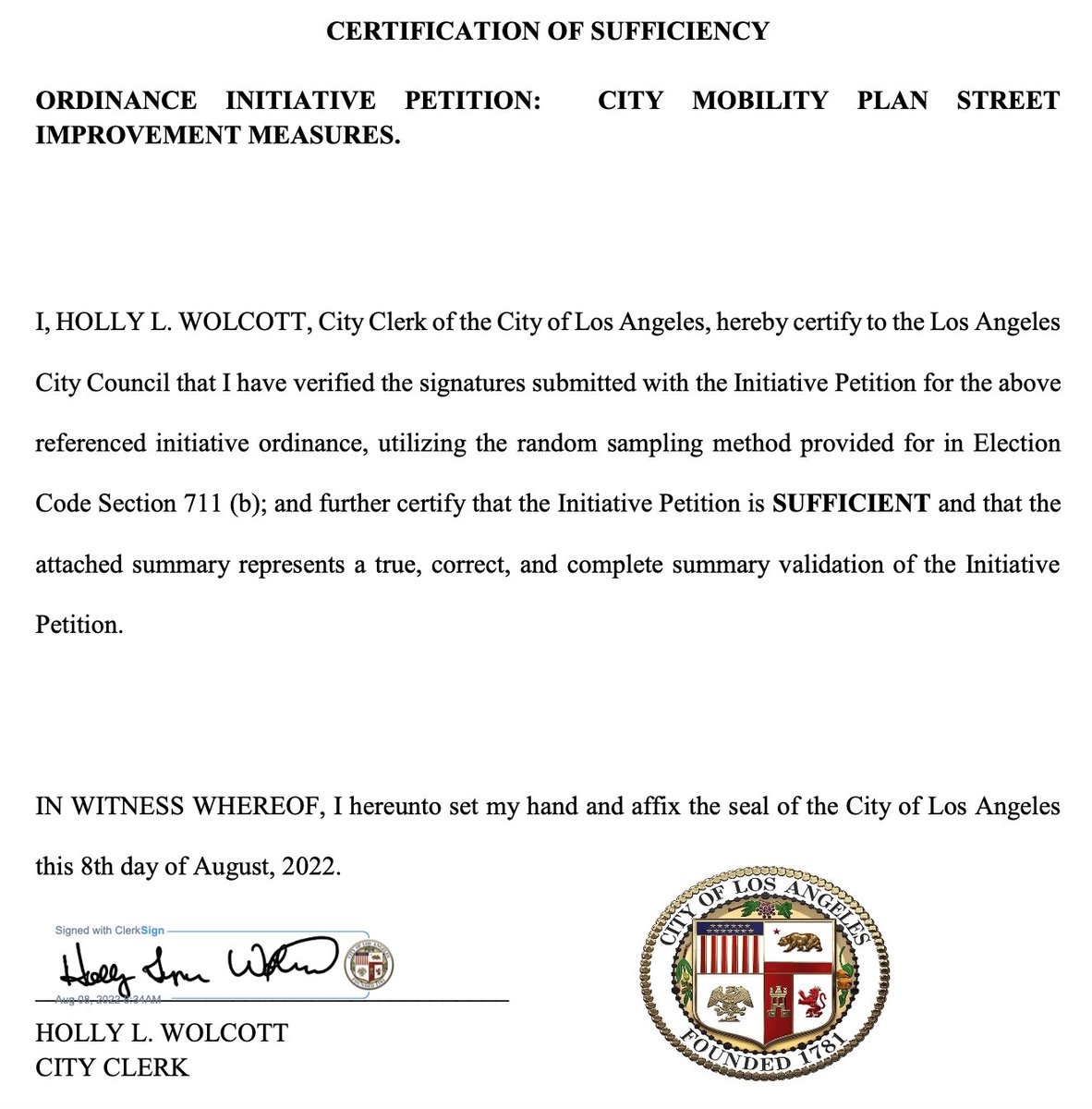 streetsforall's tweet photo. Healthy Streets LA is officially certified by the city clerk!

Now City Council has 20 days to take action.

Stay tuned for next steps shortly. https://t.co/1b8oVDVwVa