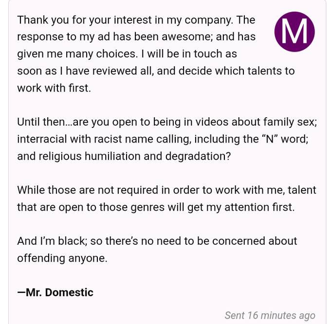 These are the kinda offers I get.THIS. I started stripping when I was 25?  Had plenty of black customers