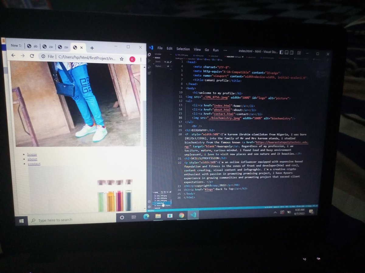 BnbZamani's tweet image. Done with basic part of my html class, have been able to prepare my first profile using HTML alone.
#100DaysOfCode
#Day3OFCODING