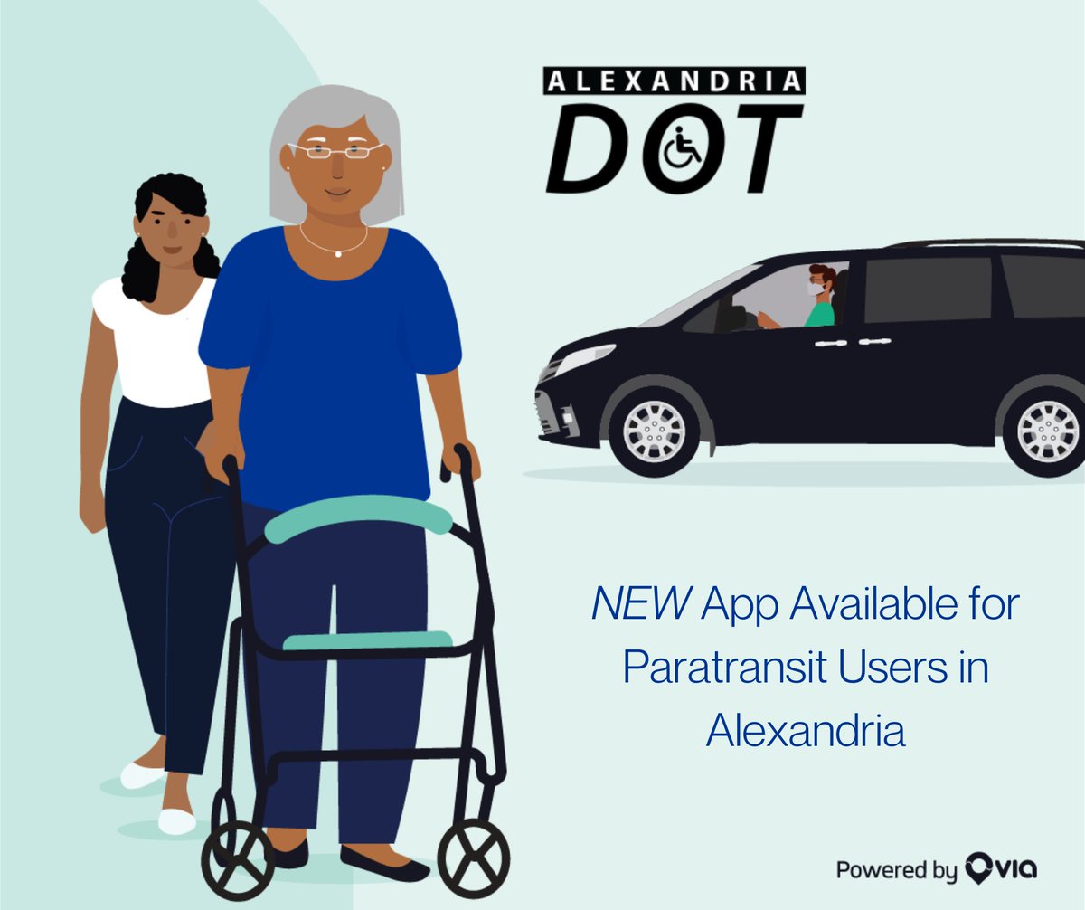 AlexandriaVATES's tweet photo. We recently partnered with @ridewithvia to improve software for the City's paratransit service, DOT!

This change brings several new features to the program, making it easier for users to book a ride &amp; see when it will arrive through a new app. More info: https://t.co/dgUtH8SlAI https://t.co/sQNCzMtVzs