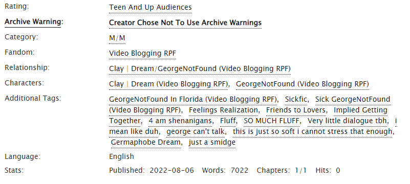 vxndettta's tweet photo. New fic!

To be alone with you
(dnf, 7k words, sick George, germaphobe Dream)

Link: https://t.co/RwwRRCOsxP
rts appreciated sm <33

Summary and Tags: https://t.co/4Go8qUZbLX