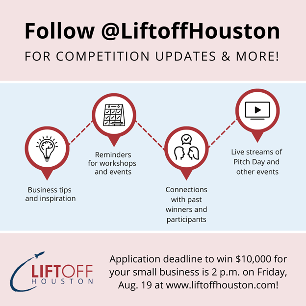 HoustonTX's tweet photo. Liftoff Houston, the City of Houston’s annual startup business plan competition, has its own social media page! Follow @liftoffhouston for the latest competition updates, including key links and deadlines!  #liftoffhouston #pitchcompetition #startupfunding #houstonentrepreneurs https://t.co/k9OMv6EFj7