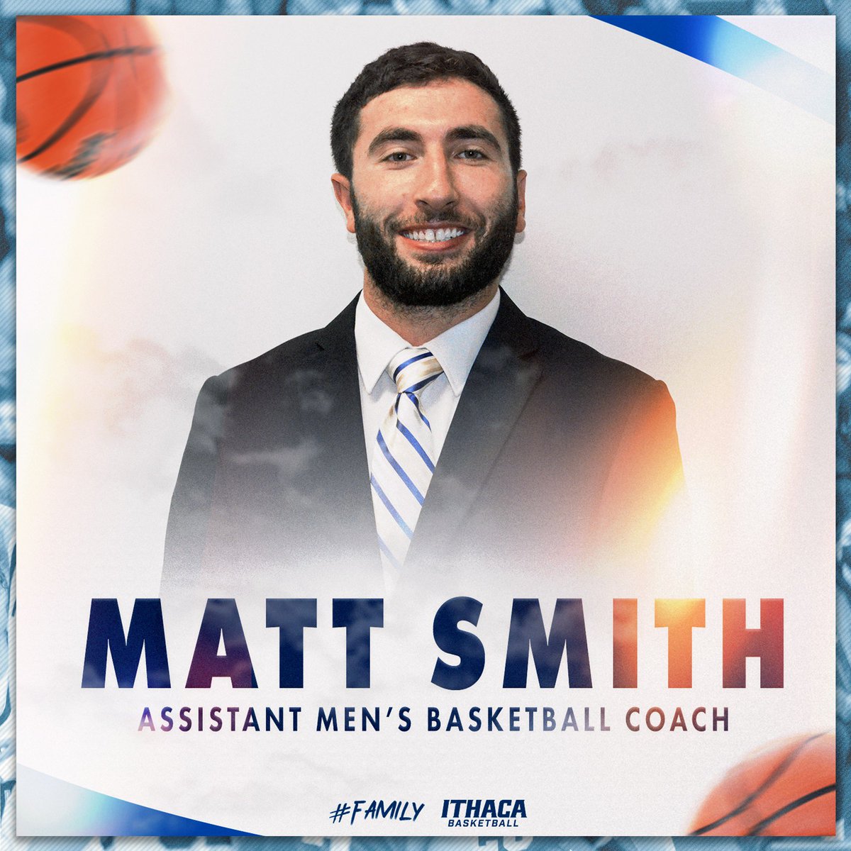 IthacaMBB's tweet image. Please welcome our new Assistant Coach, Matthew Smith, to the Family!

#GoBombers | #Family